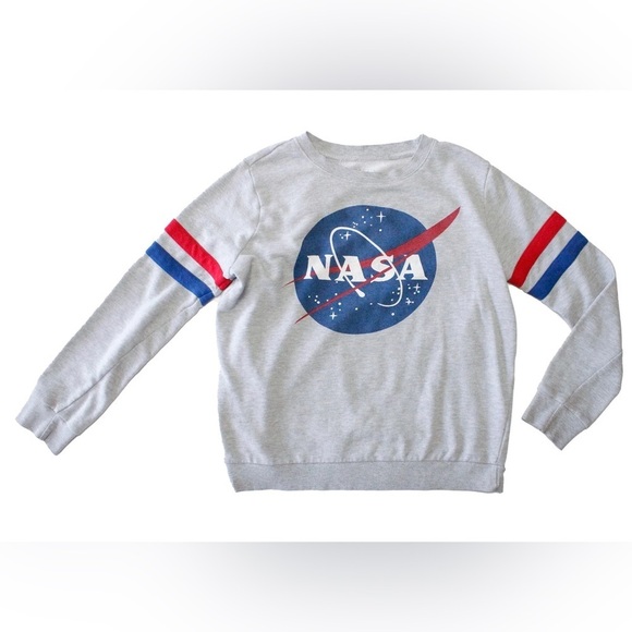 Might Fine - NASA Red and White Graphic Stripes Long Sleeve Sweatshirt Size M - Picture 1 of 9